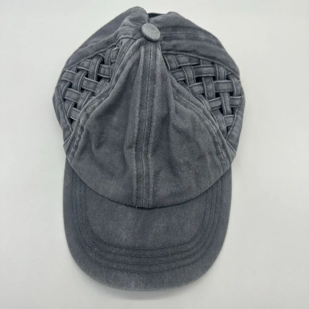 C.C. Womens Criss Cross Ponytail Baseball Cap Basket Weave Gray Messy Bun